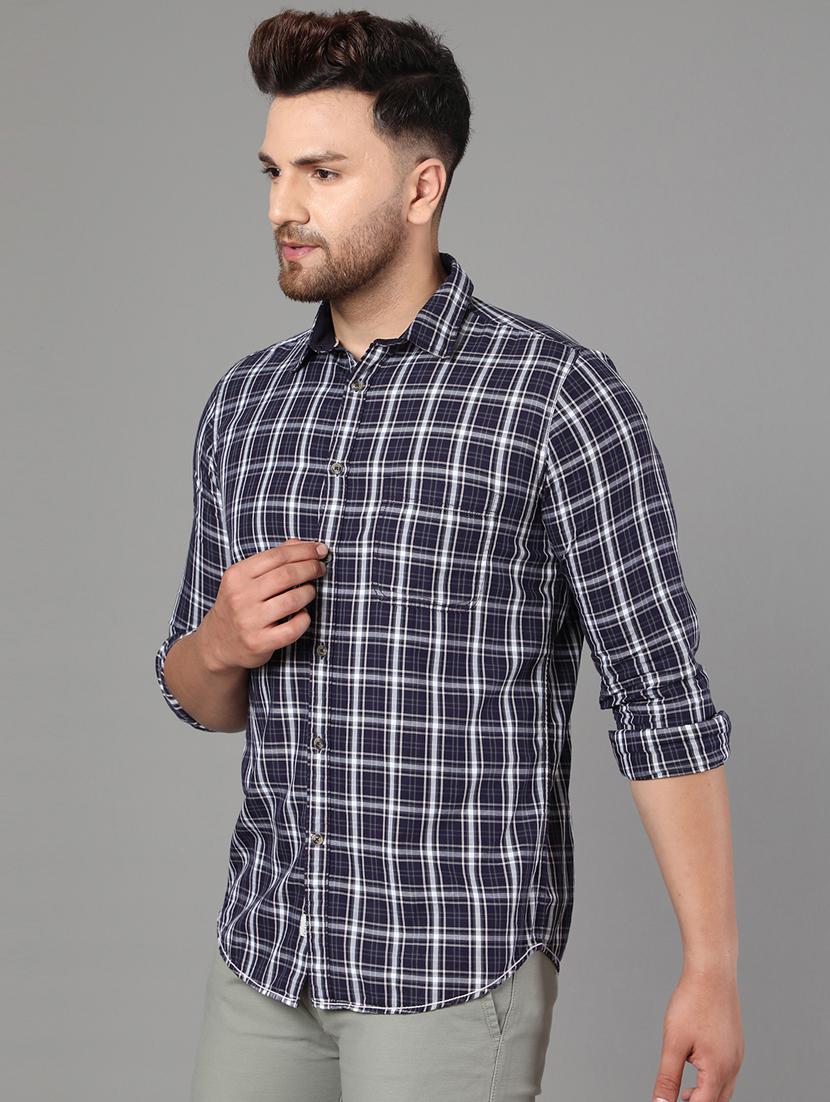 dark blue checkered casual shirt - 17428470 - Standard Image - 1