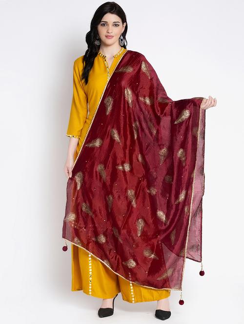 maroon silk dupatta - 17428865 -  Standard Image - 0