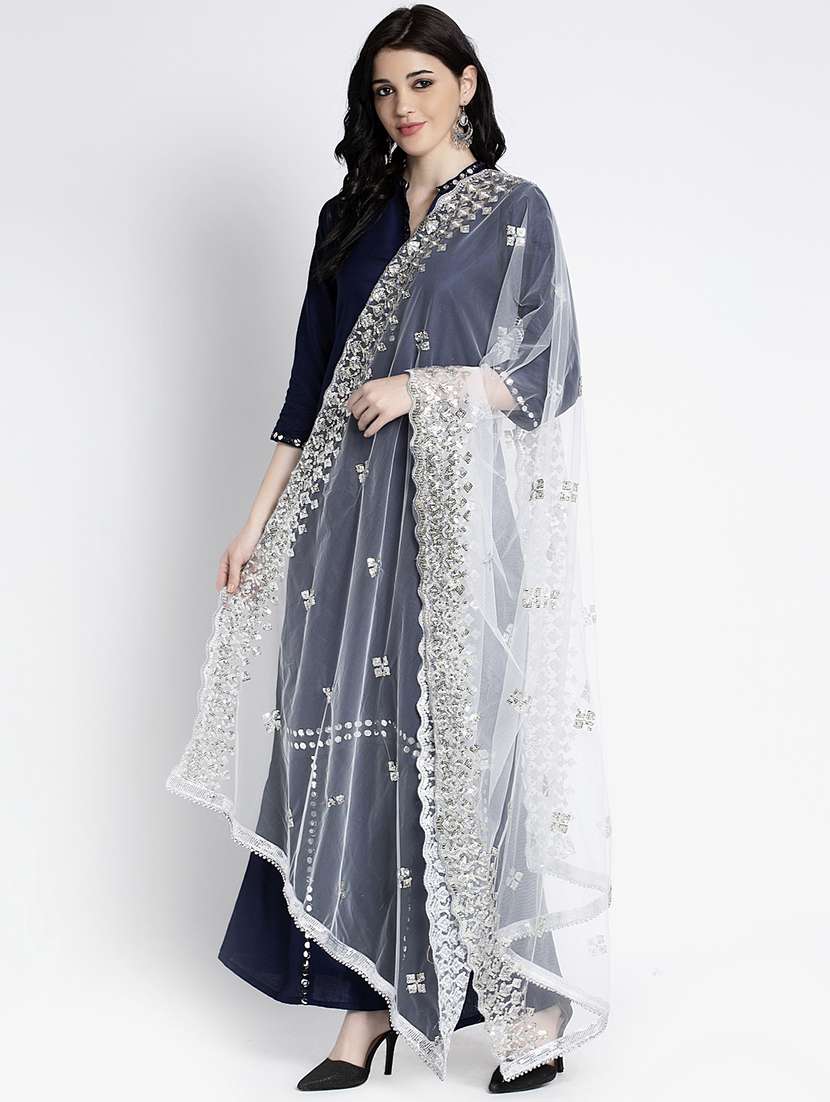 white self designed embroidered dupatta - 17428872 -  Standard Image - 1