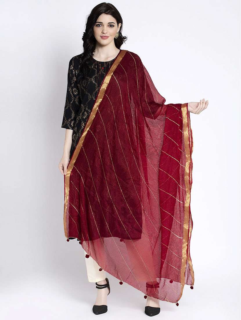 maroon cotton blend dupatta