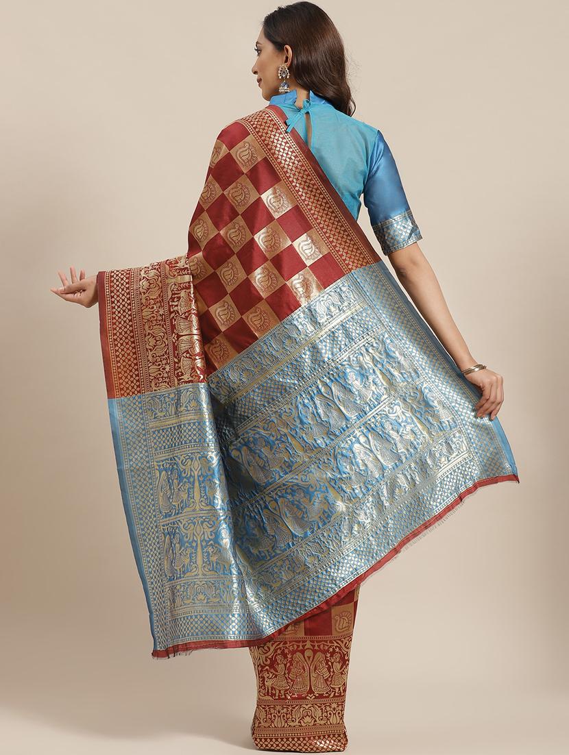 maroon art silk banarasi saree with blouse - 17428991 - Standard Image - 1