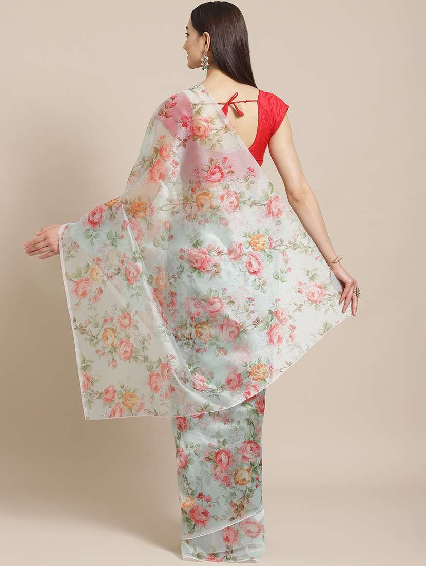 floral printed saree with blouse - 17428995 - Standard Image - 1