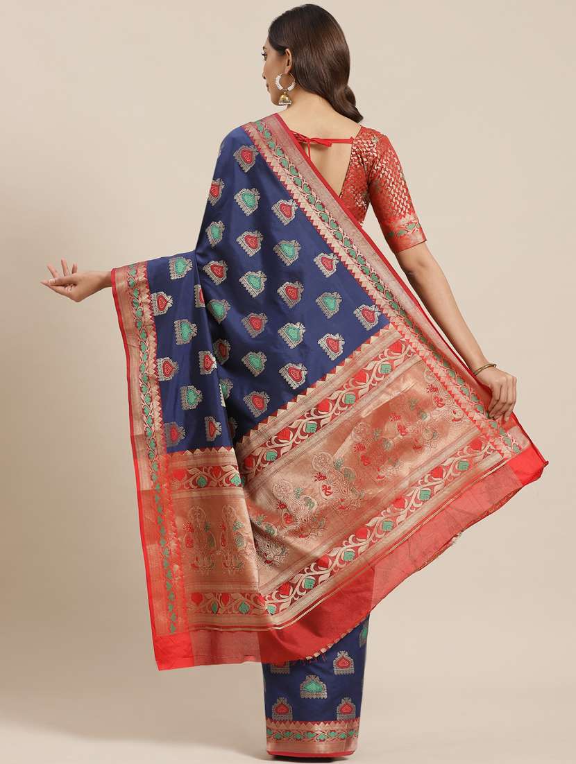 women's self design navy blue colored saree with blouse - 17429271 - Standard Image - 1