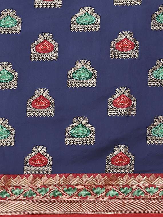 women's self design navy blue colored saree with blouse - 17429271 - Standard Image - 4