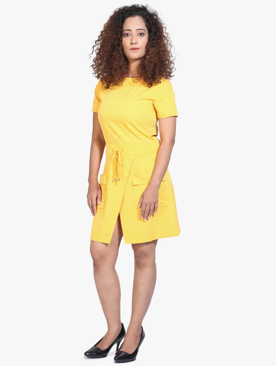 tie front solid a-line dress - 17431778 - Standard Image - 1