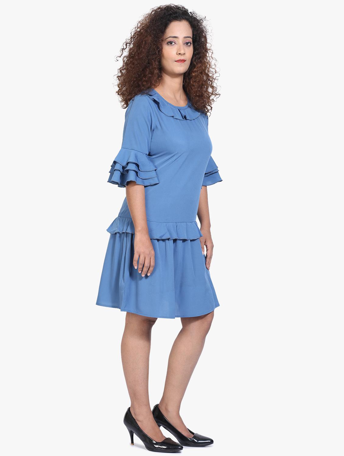 tiered bell sleeved a-line dress - 17431782 - Standard Image - 1