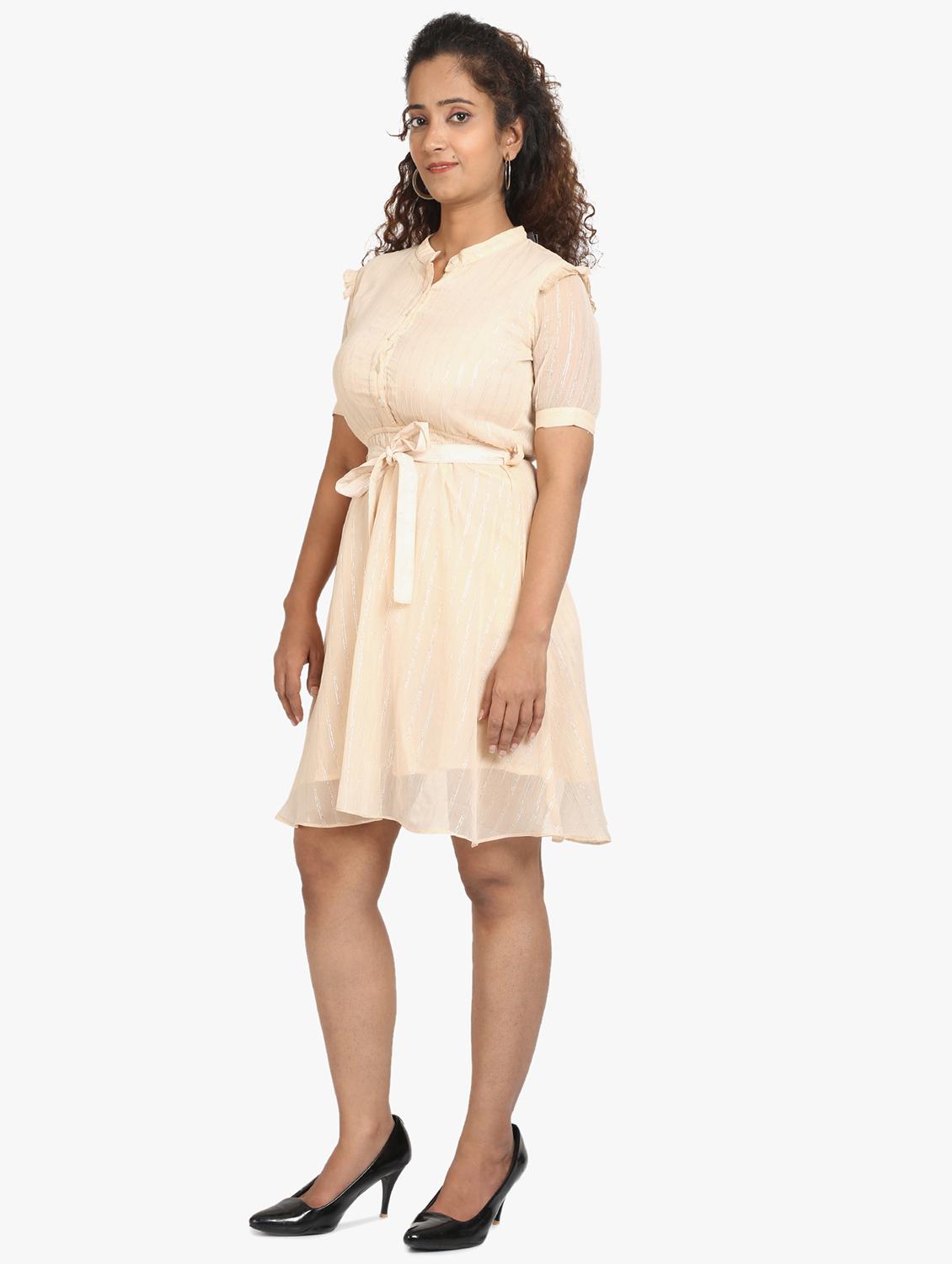 mandarin neck tie front a-line dress - 17431784 -  Standard Image - 1