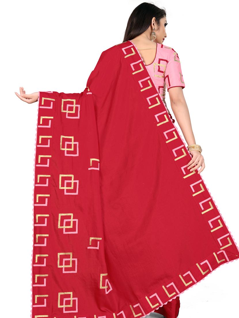women's self design red colored saree with blouse - 17432078 - Standard Image - 1