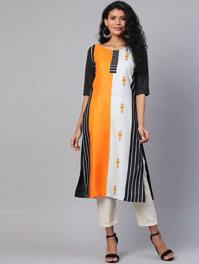 multi color block straight kurta