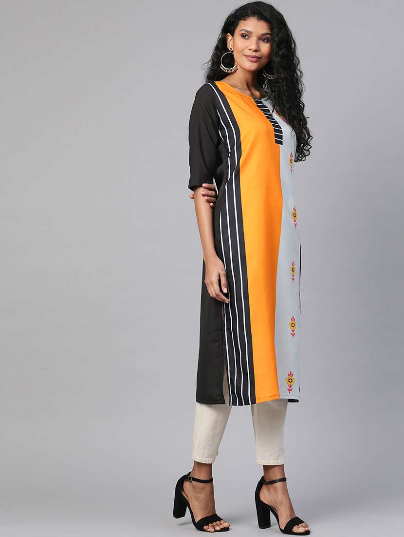 multi color block straight kurta - 17432536 -  Standard Image - 1