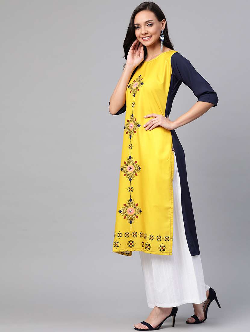 yellow printed straight kurta - 17432537 -  Standard Image - 1