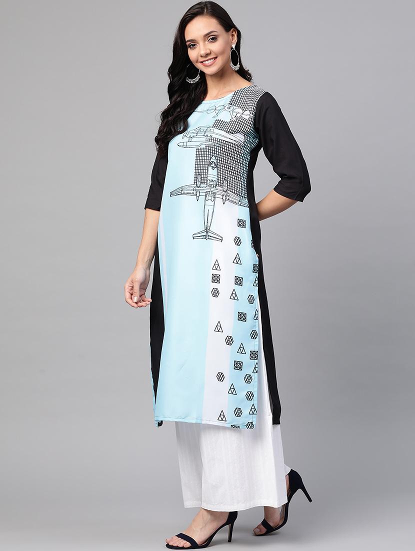 blue printed straight kurta - 17432541 - Standard Image - 1