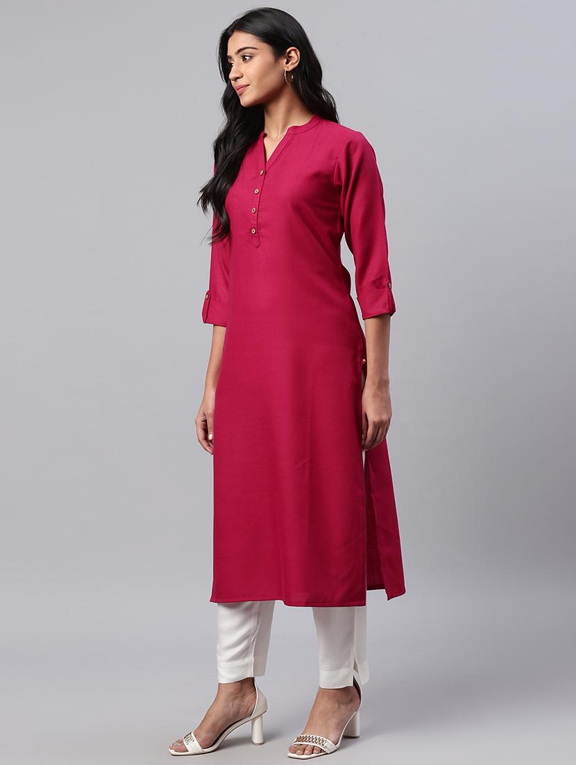 pink solid straight kurta - 17432544 - Standard Image - 1