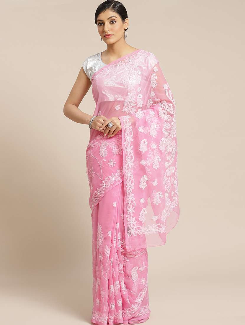 pastel chikankari saree with blouse