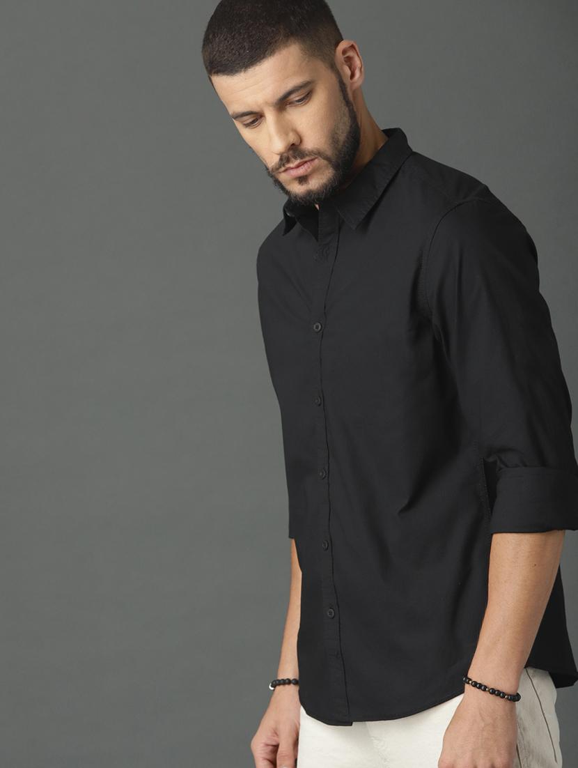black solid casual shirt - 17433041 - Standard Image - 1