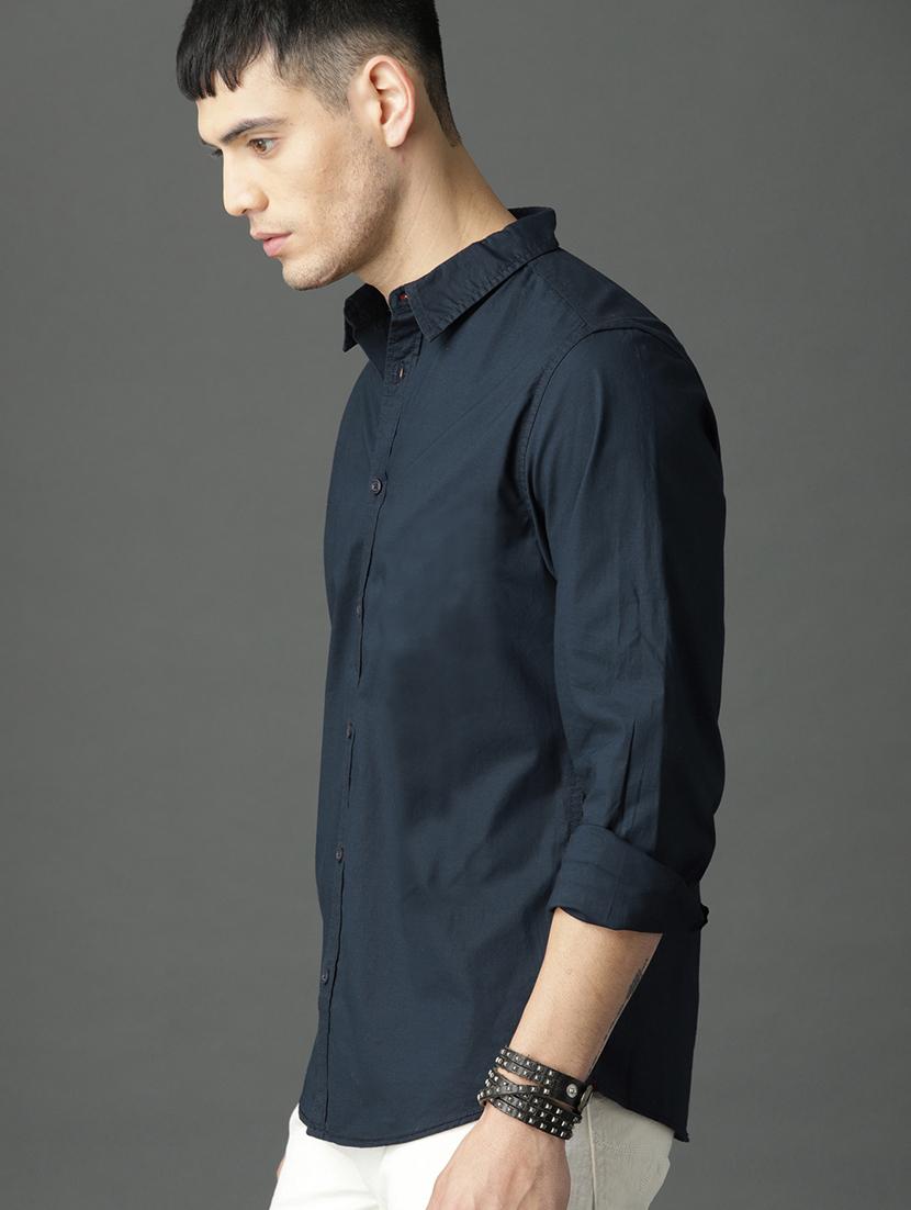 navy blue solid casual shirt - 17433042 -  Standard Image - 1