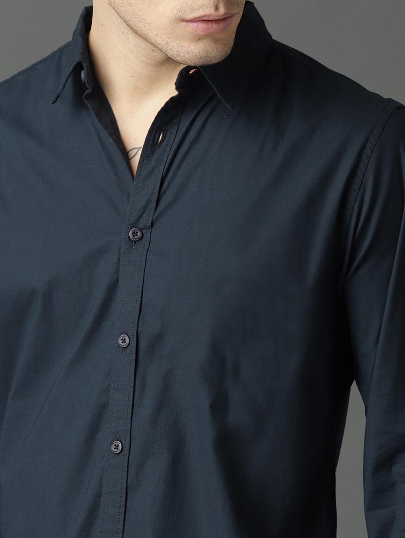 navy blue solid casual shirt - 17433042 - Standard Image - 4
