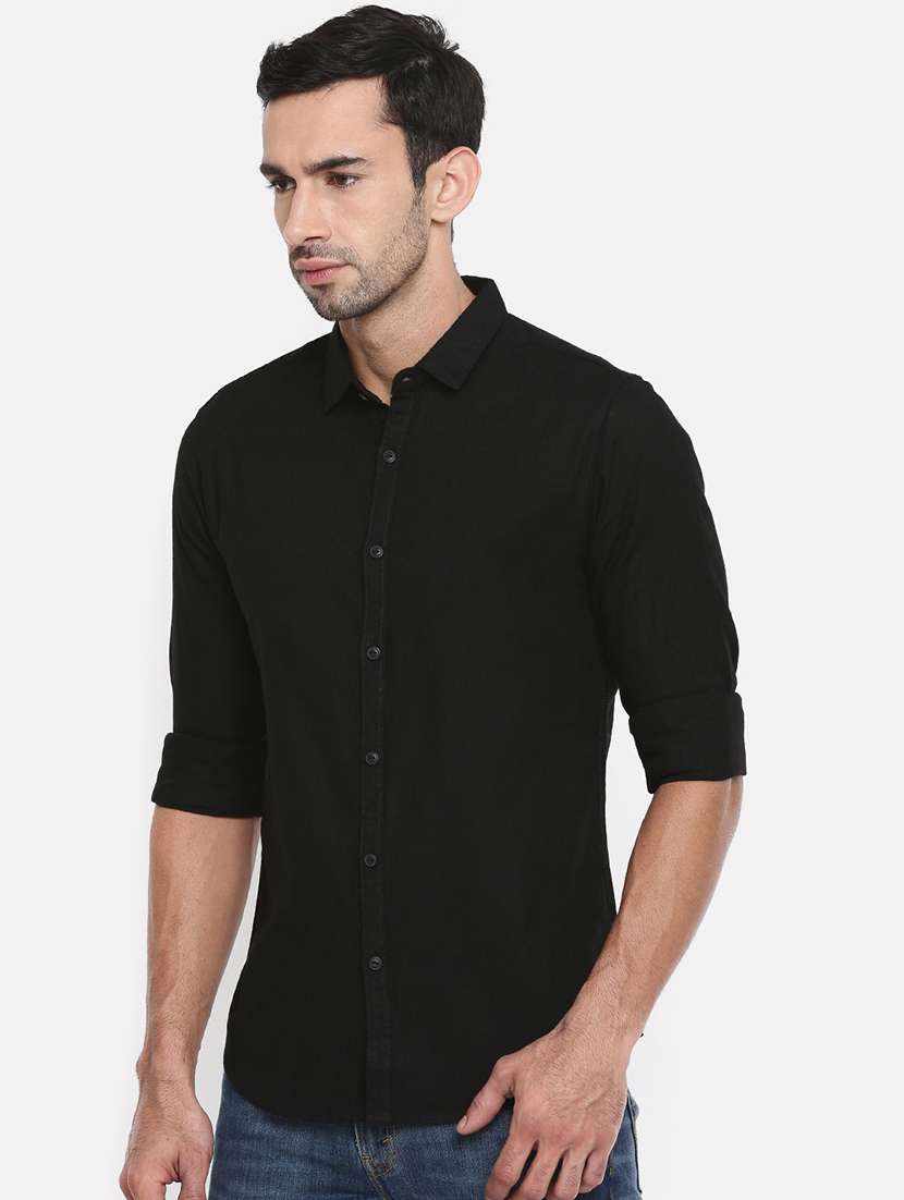 black solid casual shirt - 17433044 - Standard Image - 1