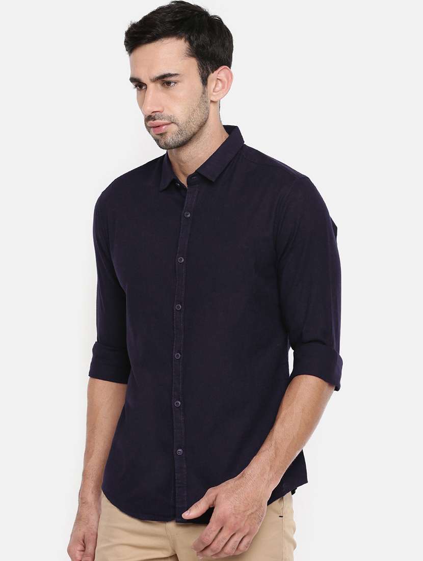 navy blue solid casual shirt - 17433045 - Standard Image - 1