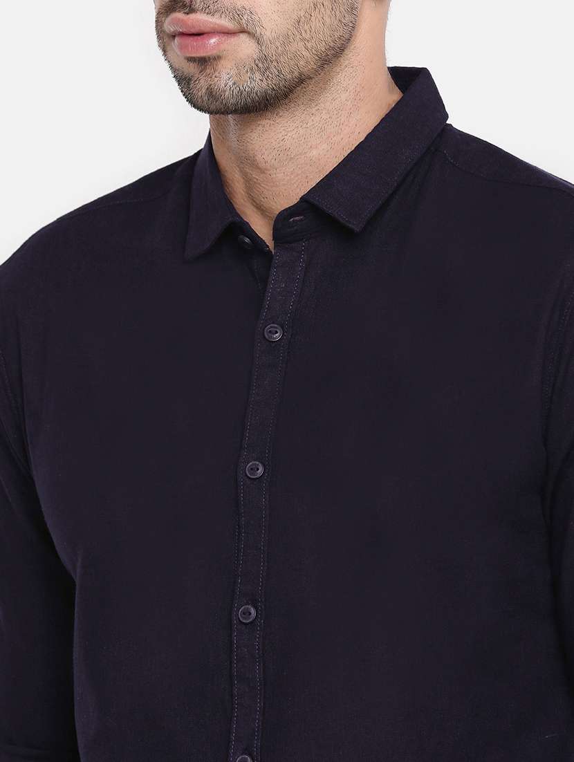 navy blue solid casual shirt - 17433045 - Standard Image - 4