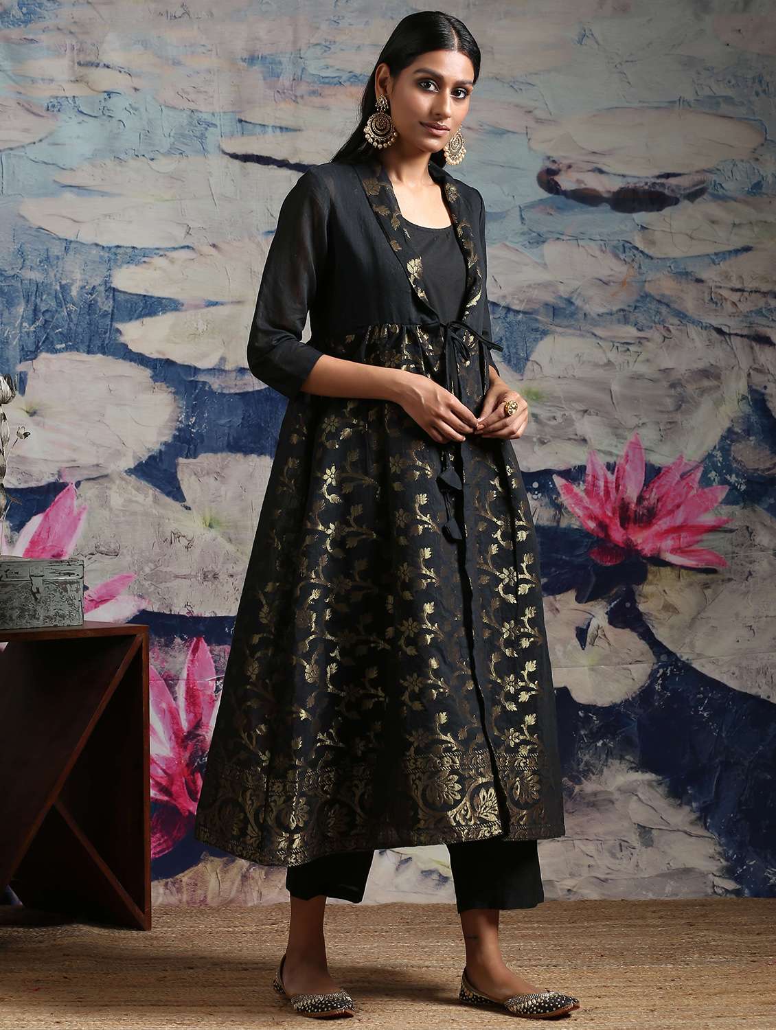 floral jacquard flared kurta  - 17434878 -  Standard Image - 1