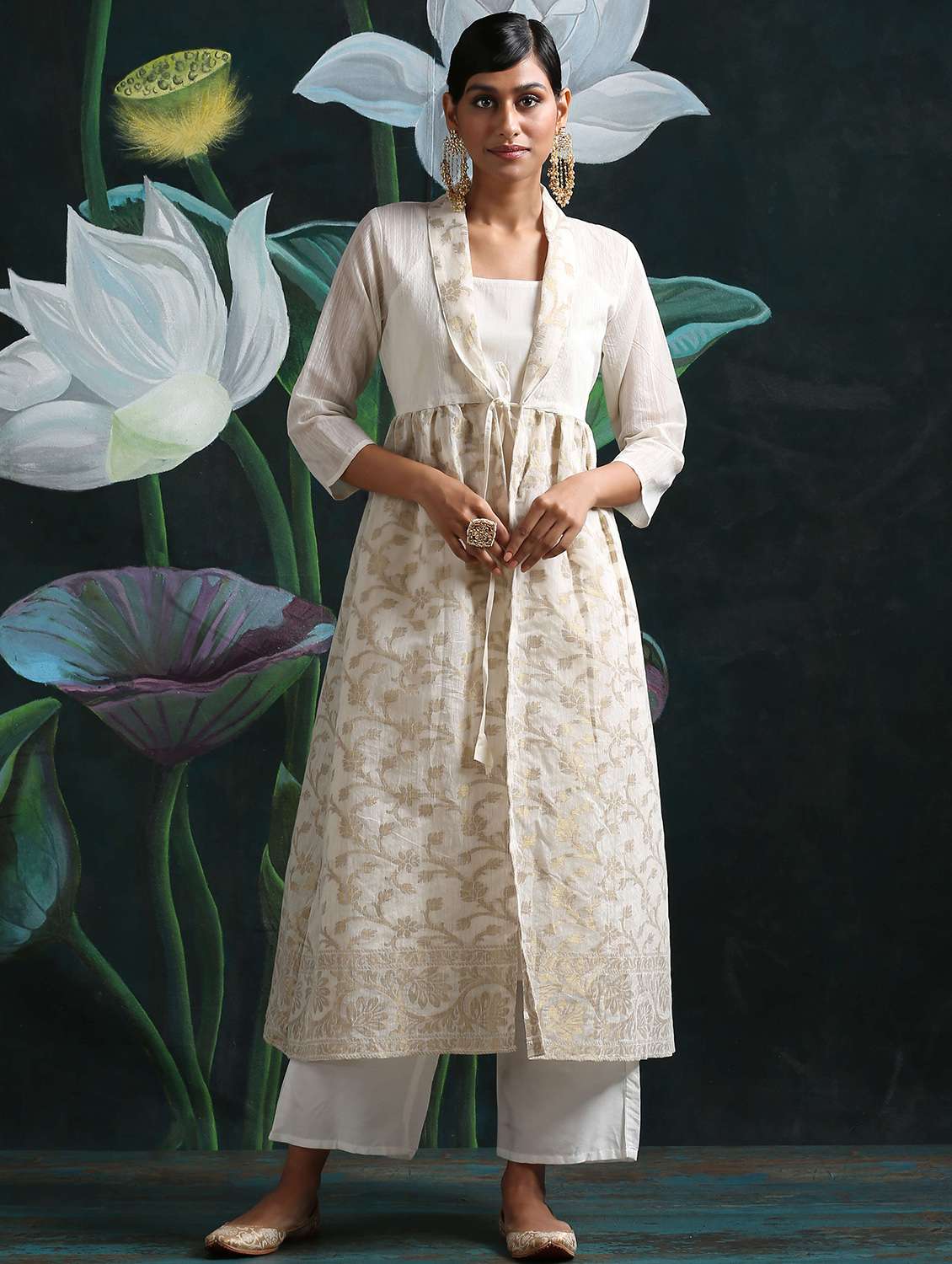 Floral Jacquard Flared Kurta