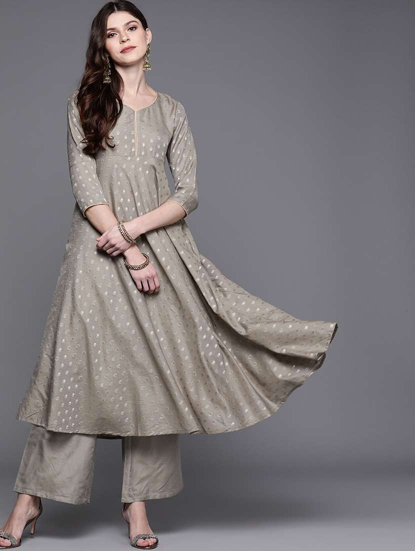 grey chanderi kurta palazzo  set