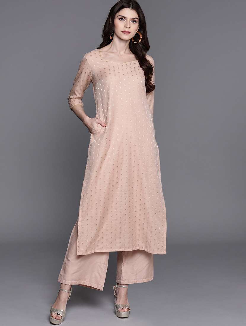 pink chanderi kurta palazzo  set