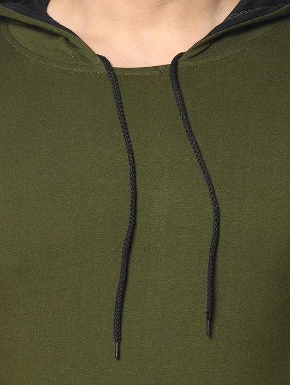 olive green color block cut & sew hooded t-shirt - 17436883 - Standard Image - 4