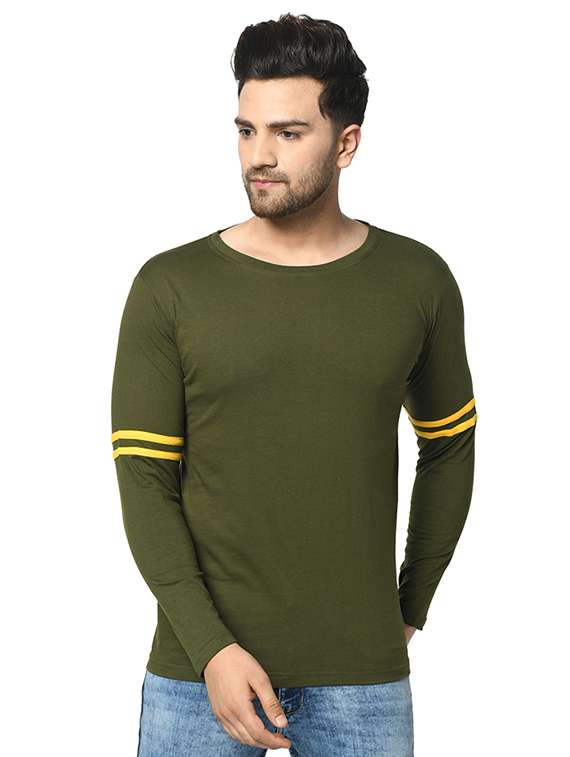 olive green solid taped t-shirt
