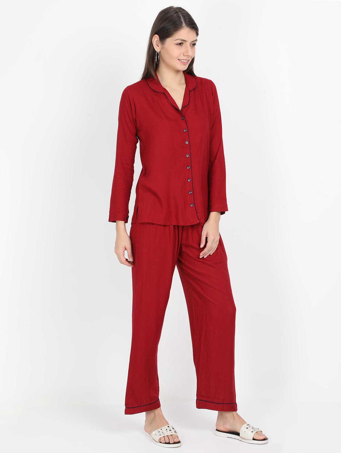 contrast piped nightwear pajama set  - 17437994 -  Standard Image - 1