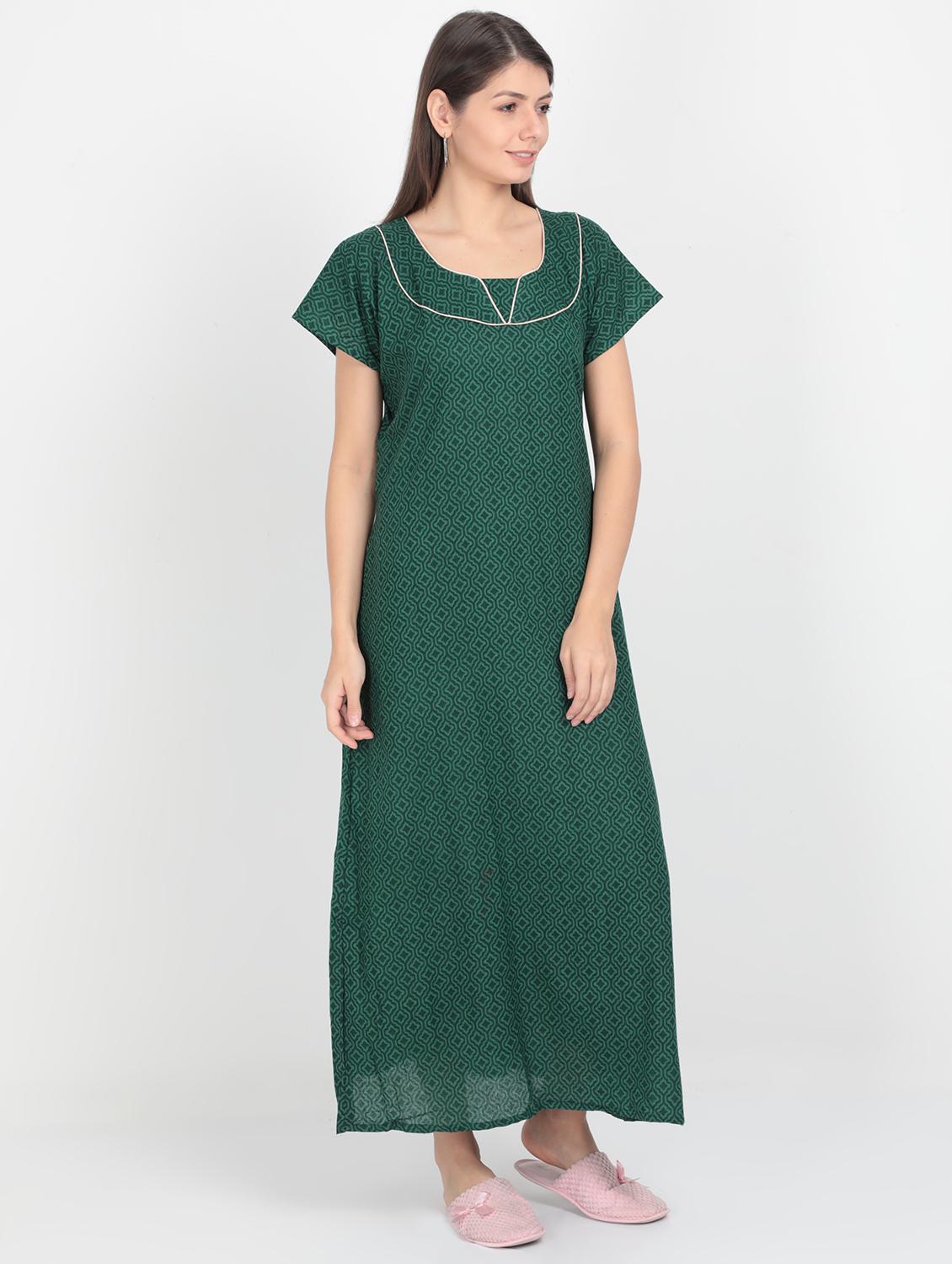 green cotton  nighty - 17438022 -  Standard Image - 1