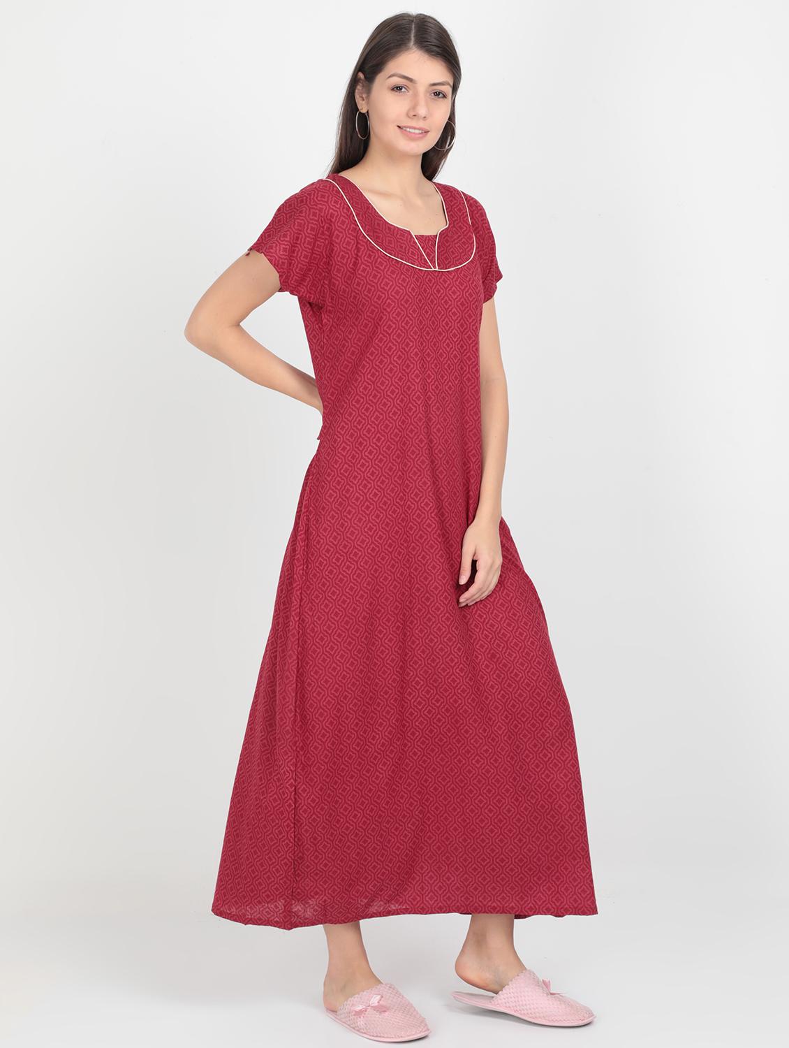 red cotton  nighty - 17438023 -  Standard Image - 1