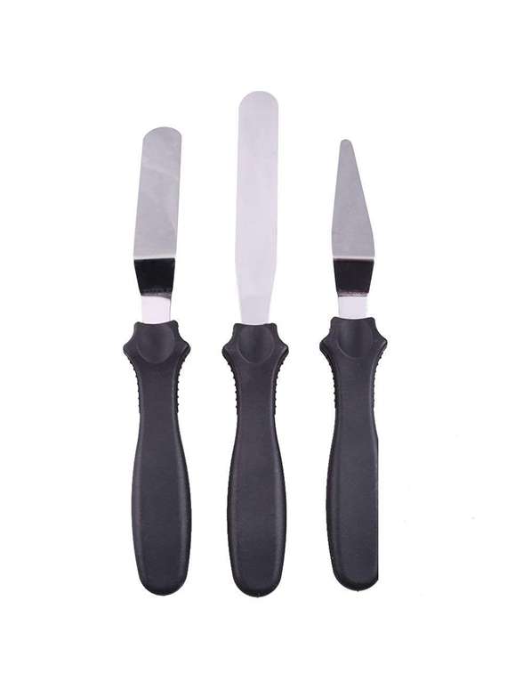  3-in-1 multi-function stainless steel cake icing spatula knife, multi color, set of 3-pcs
