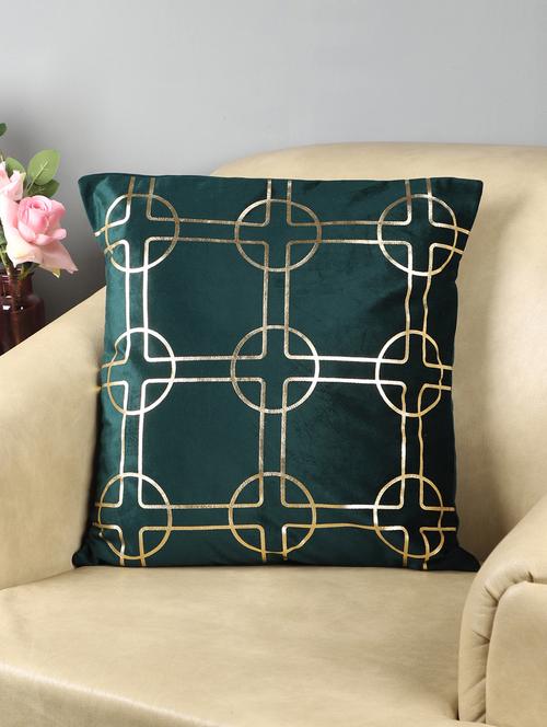 ambbi collections green 100 % velvet 16x16 inch gold foil cushion cover - 17438334 - Standard Image - 0