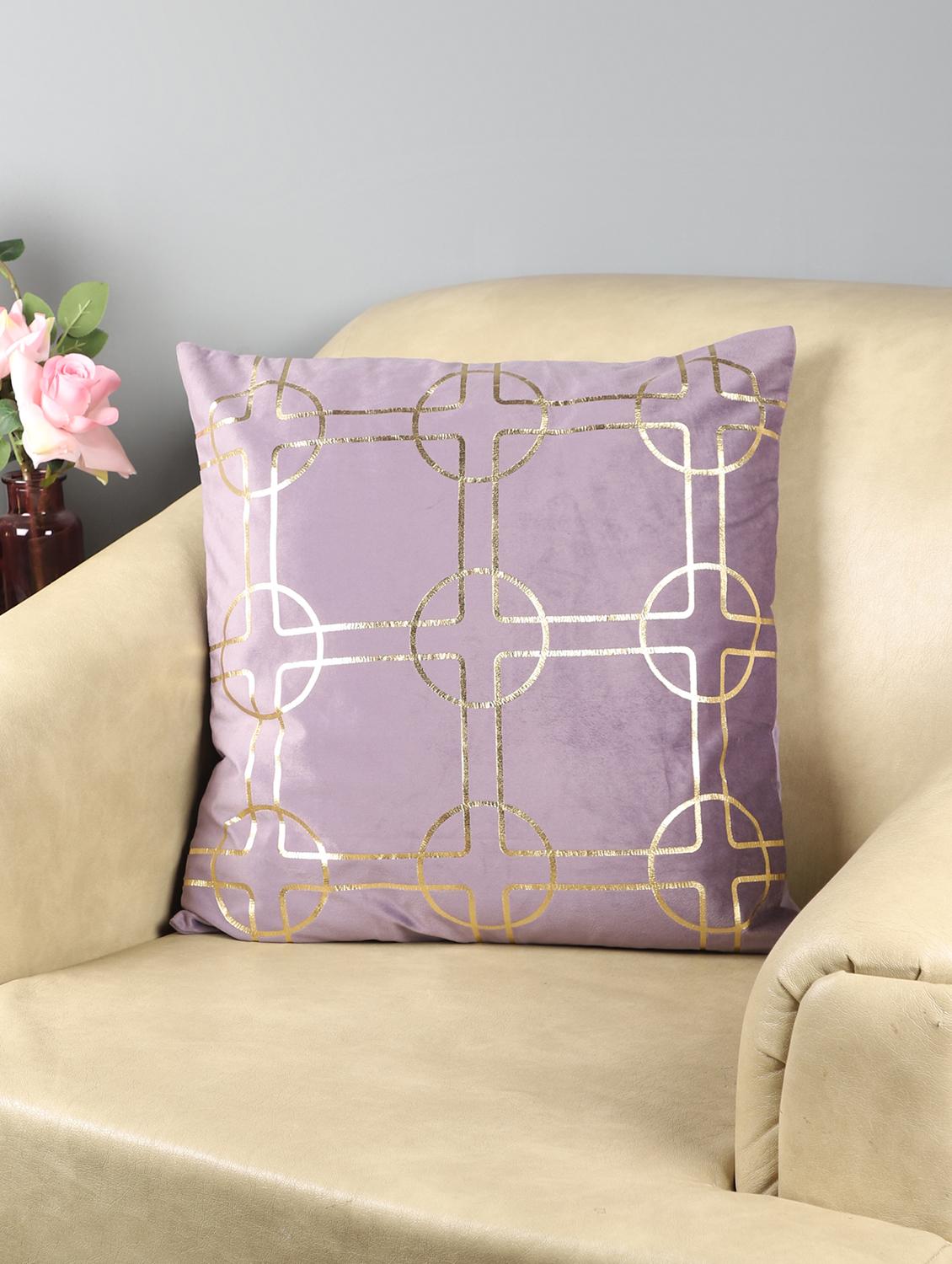 ambbi collections lilac 100 % velvet 16x16 inch gold foil cushion cover - 17438335 -  Zoom Image - 0