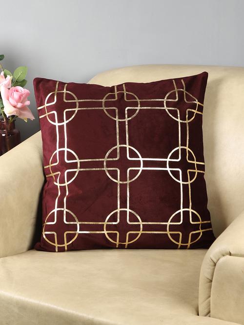 ambbi collections maroon 100 % velvet 16x16 inch gold foil cushion cover - 17438336 -  Standard Image - 0