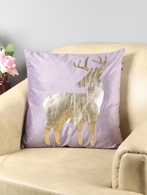 ambbi collections lilac 100 % velvet 16x16 inch gold foil with full deer design cushion cover - 17438338 - Standard Image - 0