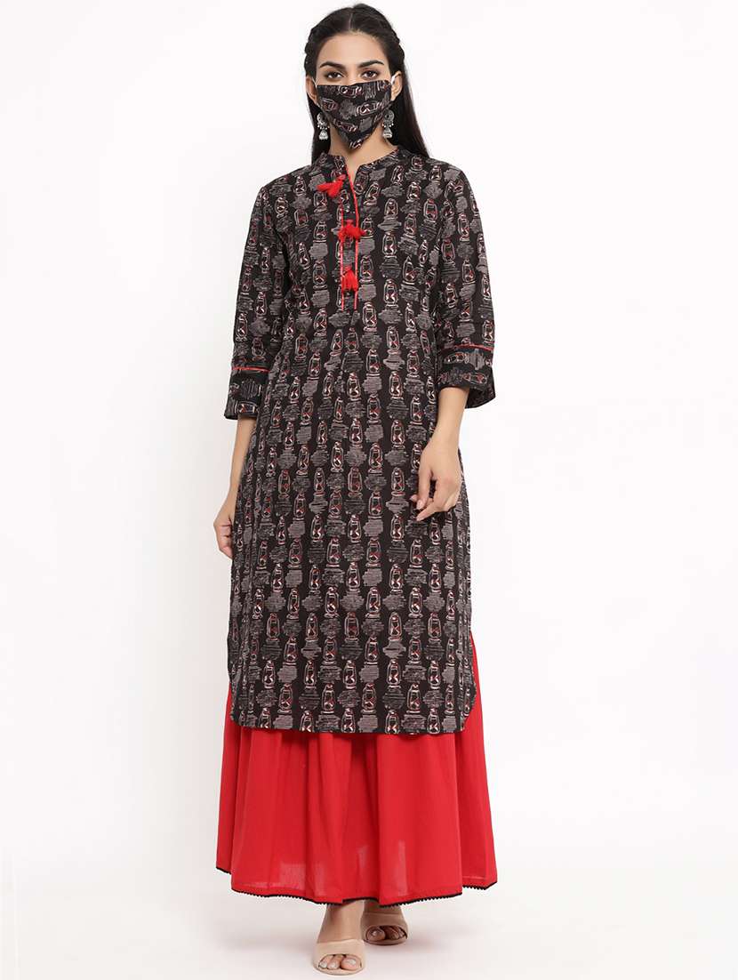 printed kurta skirt set