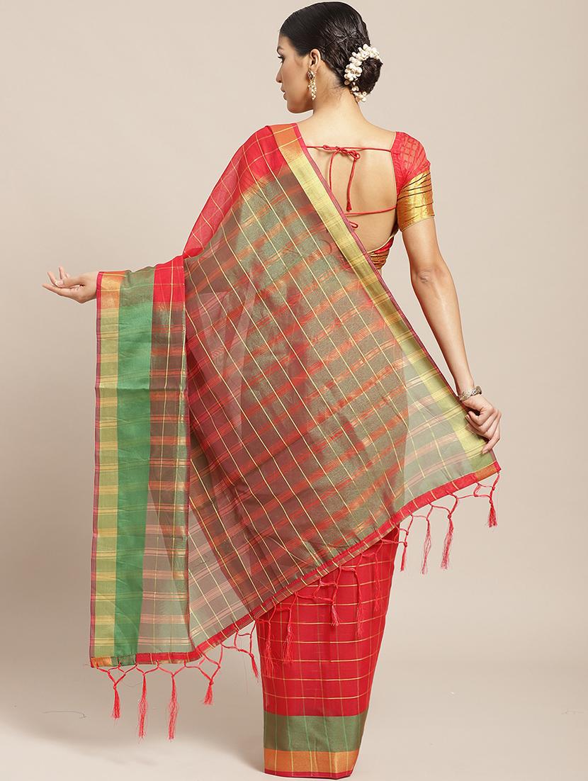 checkered banarasi saree - 17441861 - Standard Image - 1