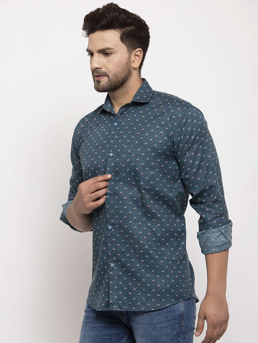 blue printed casual shirt - 17442578 - Standard Image - 1