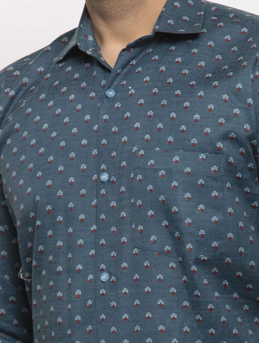 blue printed casual shirt - 17442578 - Standard Image - 4