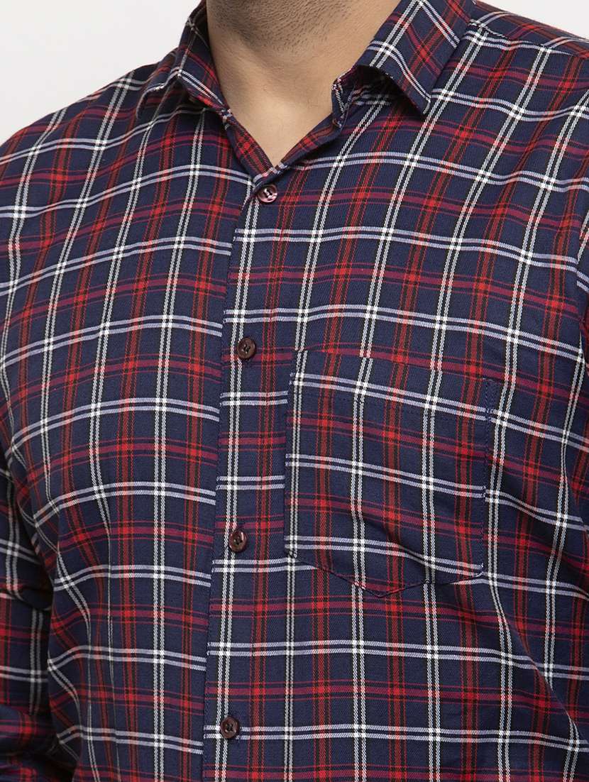 navy blue checkered casual shirt - 17442601 -  Standard Image - 4