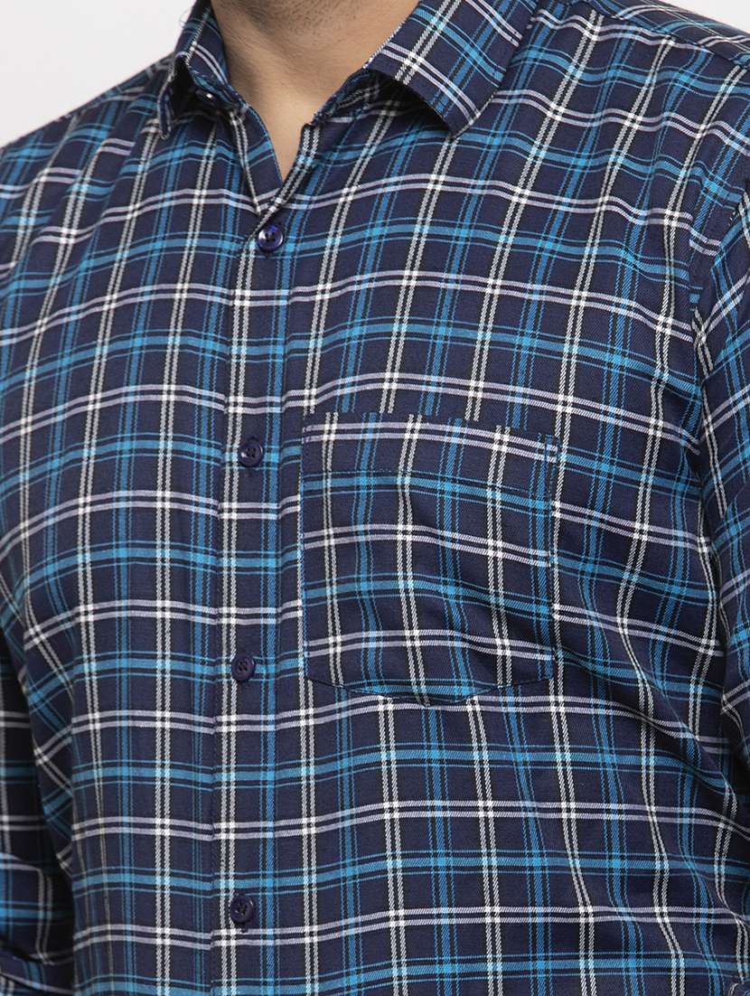 navy blue checkered casual shirt - 17442602 -  Standard Image - 4