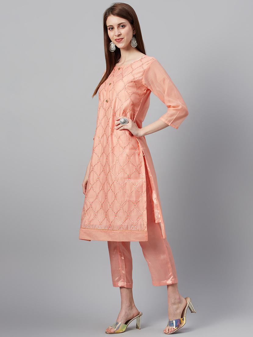 peach art silk unstitched suit - 17443239 -  Standard Image - 1