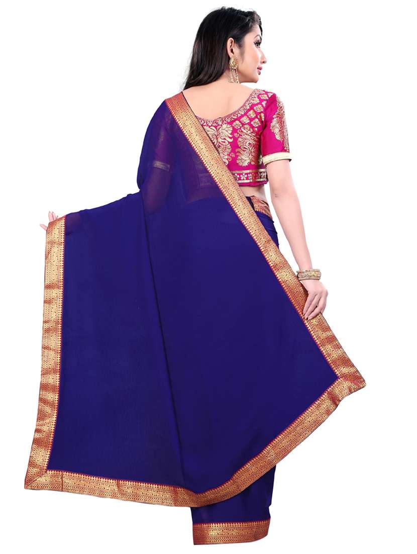 navy bordered saree - 17443840 -  Standard Image - 1
