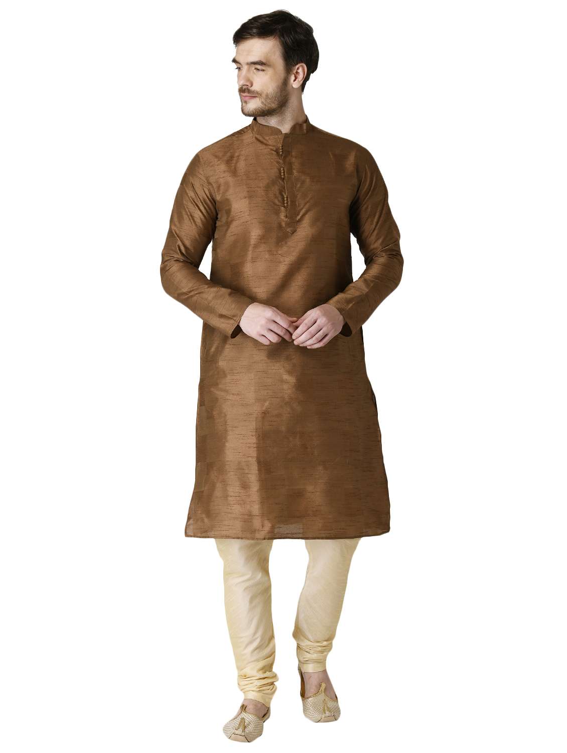 brown checkered silk blend long kurta