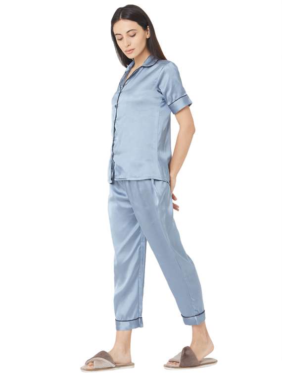 blue satin pyjama nightwear set - 17449799 -  Standard Image - 1