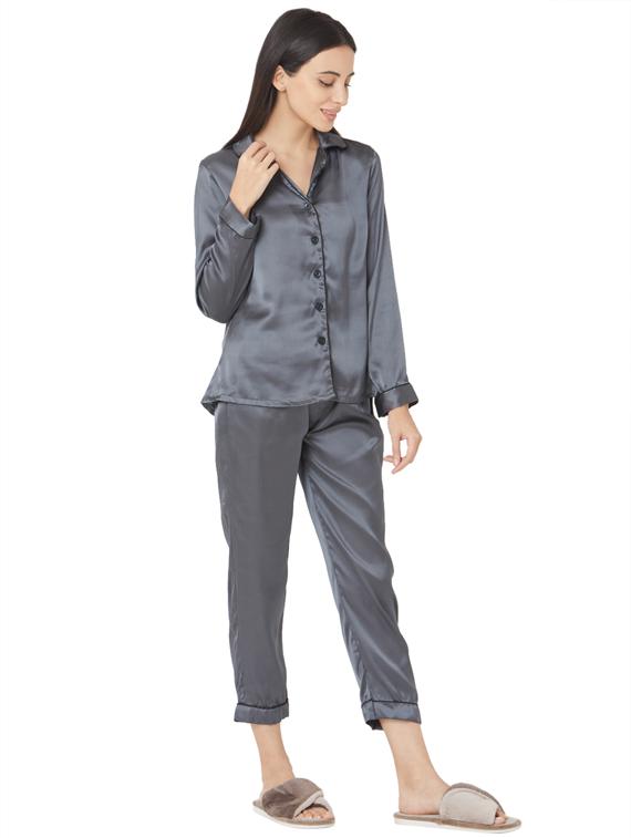 grey satin pyjama nightwear set - 17449801 - Standard Image - 1