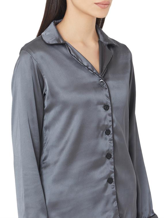 grey satin pyjama nightwear set - 17449801 - Standard Image - 4